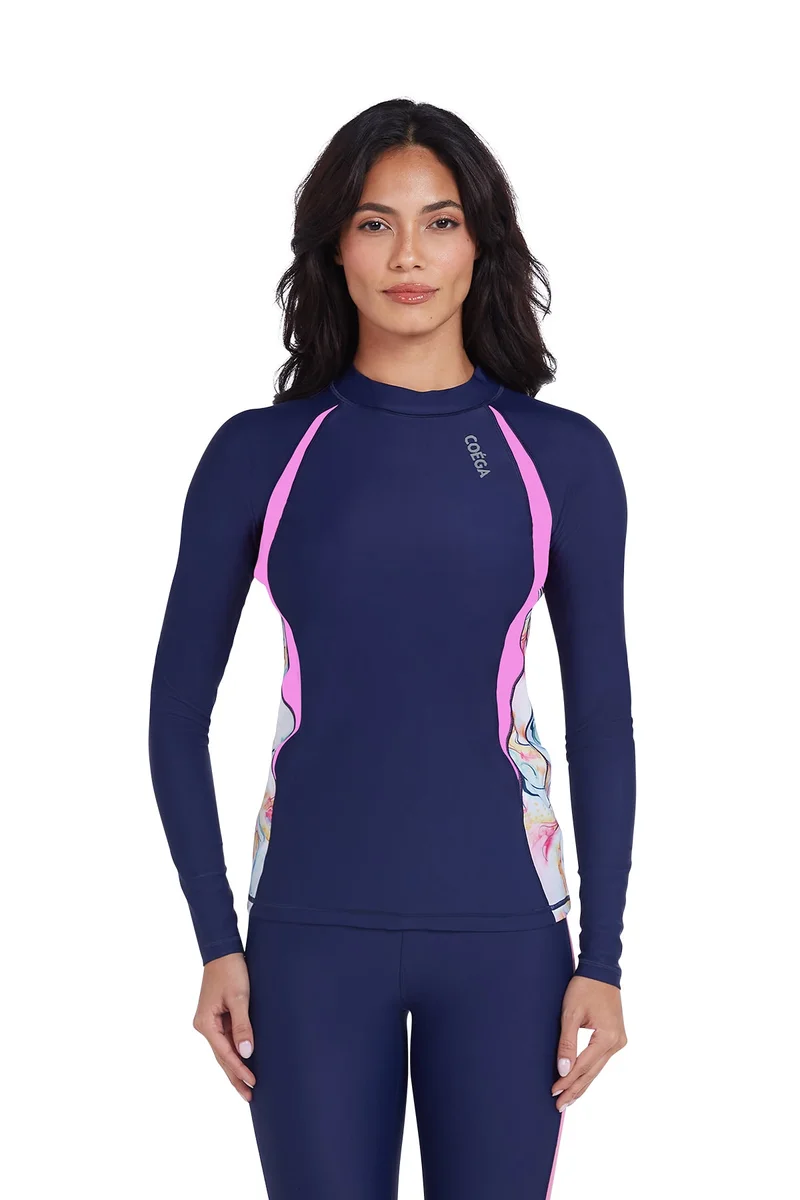 COEGA  Ladies Ladies Rashguard Long Sleeve - Blue Pink Marble